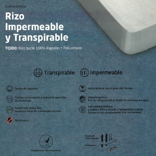 Protector Colchón Transpirable Impermeable Rizo